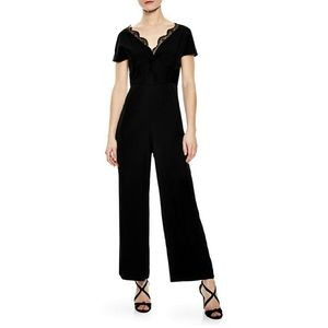 SANDRO Edouarde wide leg lace trim black jumpsuit